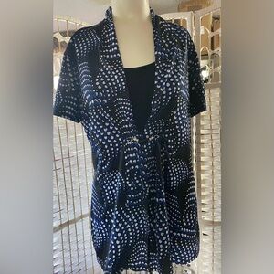 Notations Women's XL Blue Polka Blouse Top Short Sleeve w/attached inside Liner